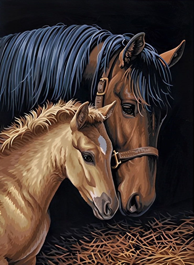 Mother Horse and Her Little Foal Diamond Painting