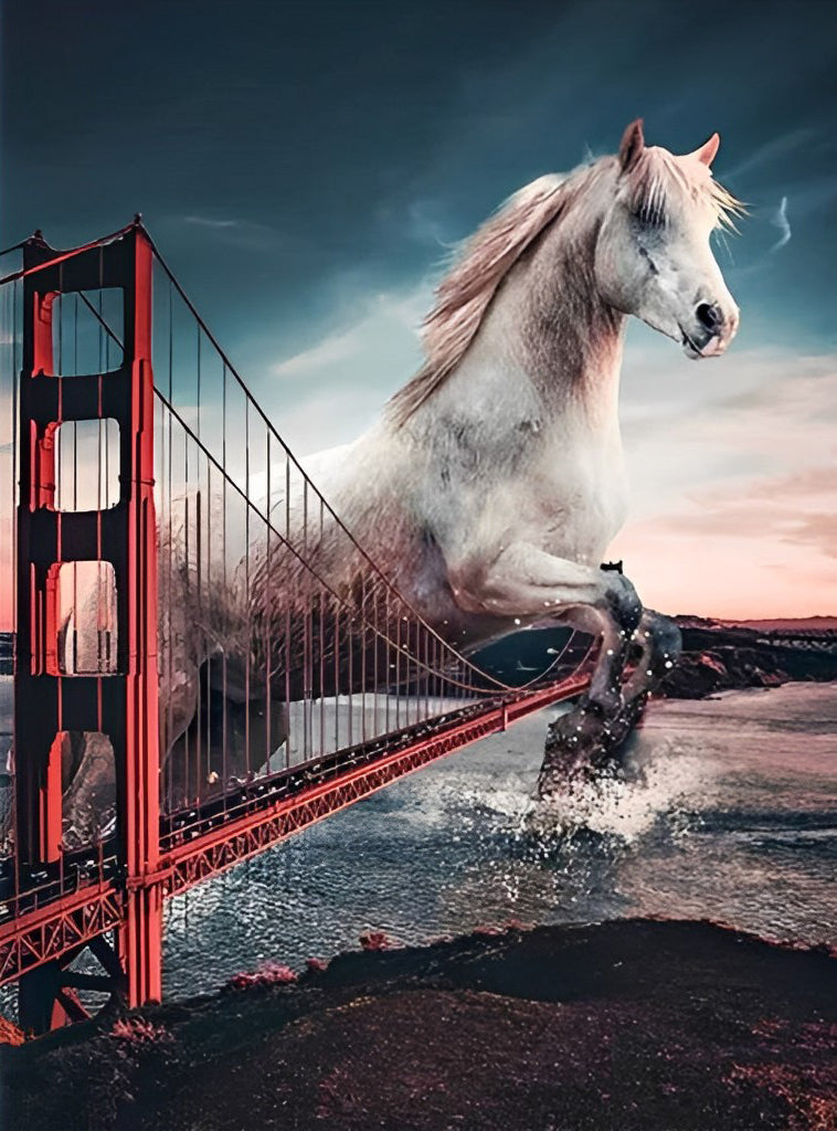White Horse and Red Bridge Diamond Painting