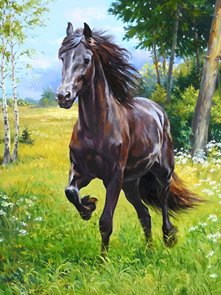 Brown Horse on the Lawn  Diamond Painting