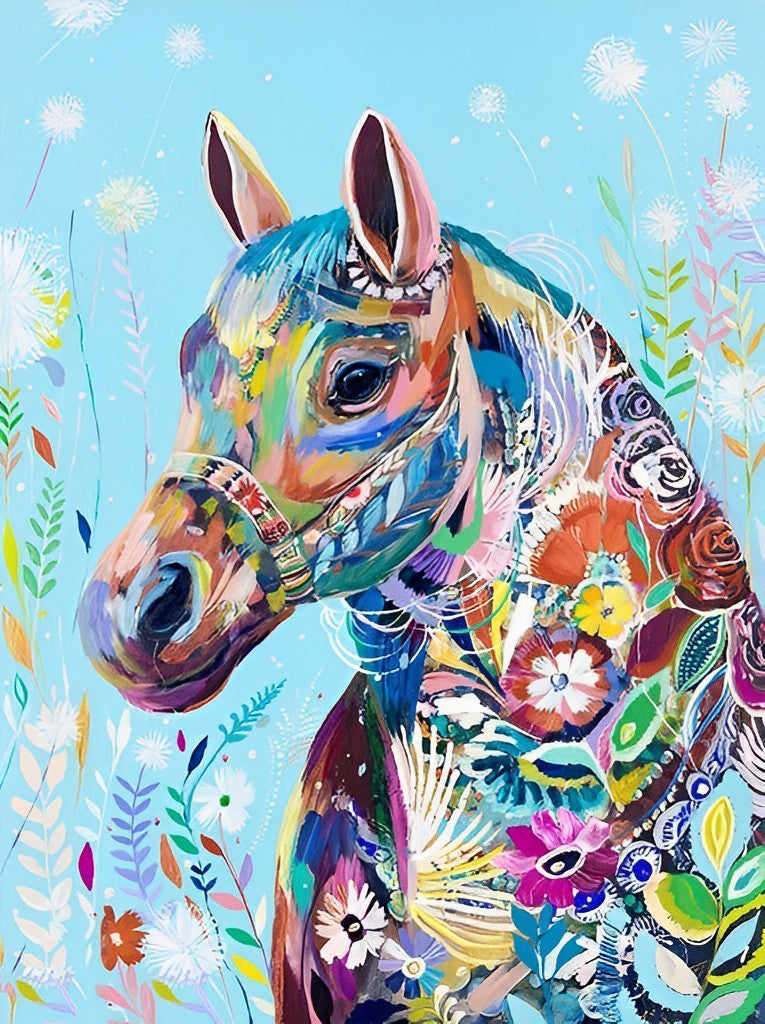 Horse of Feathers and Flowers Diamond Painting
