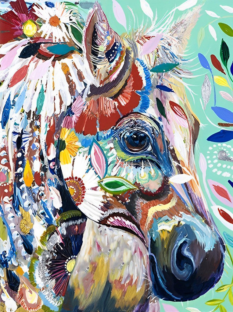 Horse of Flowers and Feathers Diamond Painting
