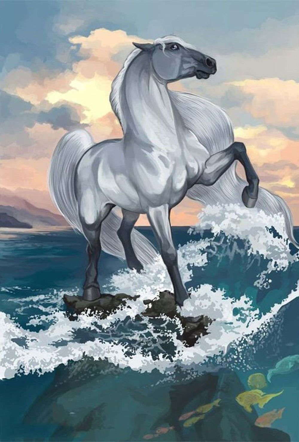 White Horse with Long Mane Diamond Painting