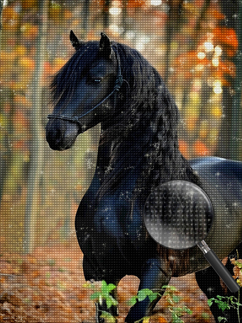 Black Horse with Braided Mane Diamond Painting