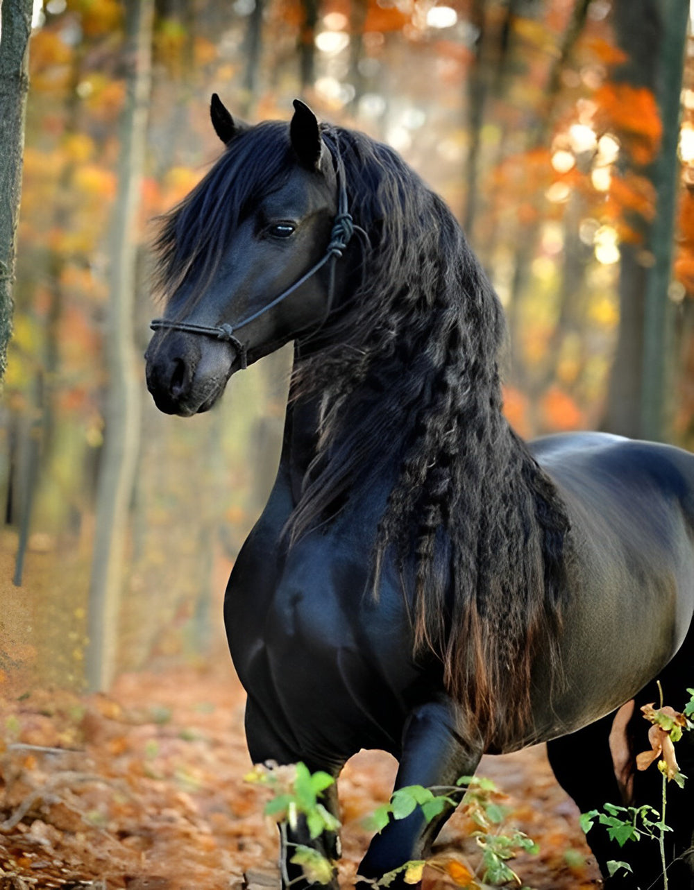Black Horse with Braided Mane Diamond Painting