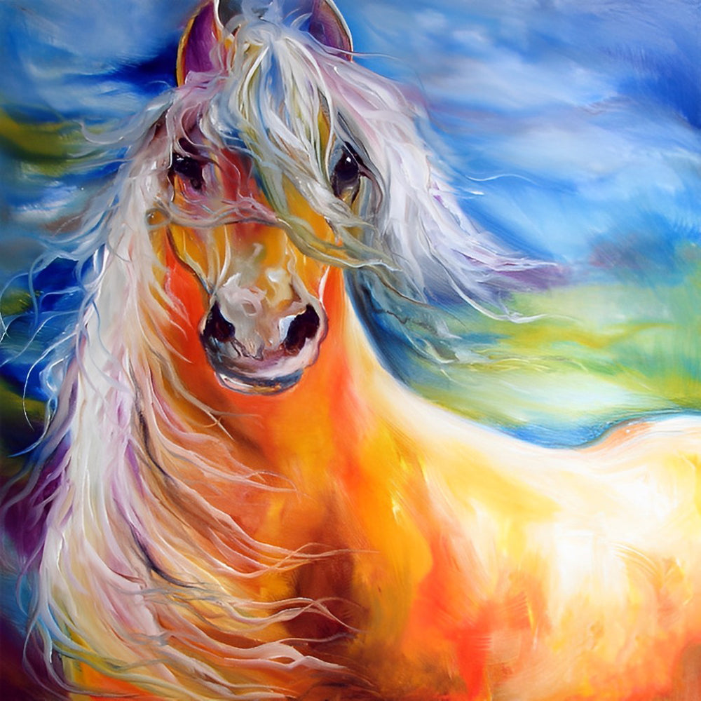 Orange Horse with Colorful Mane Diamond Painting