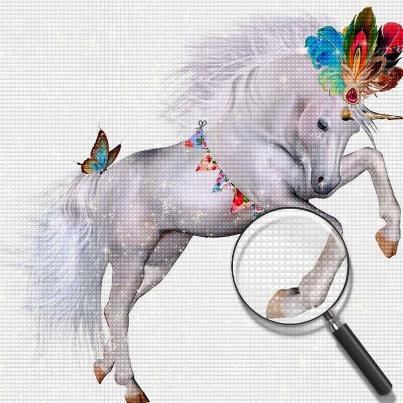 White Horse and Colorful Feathers 5D DIY Diamond Painting Kits