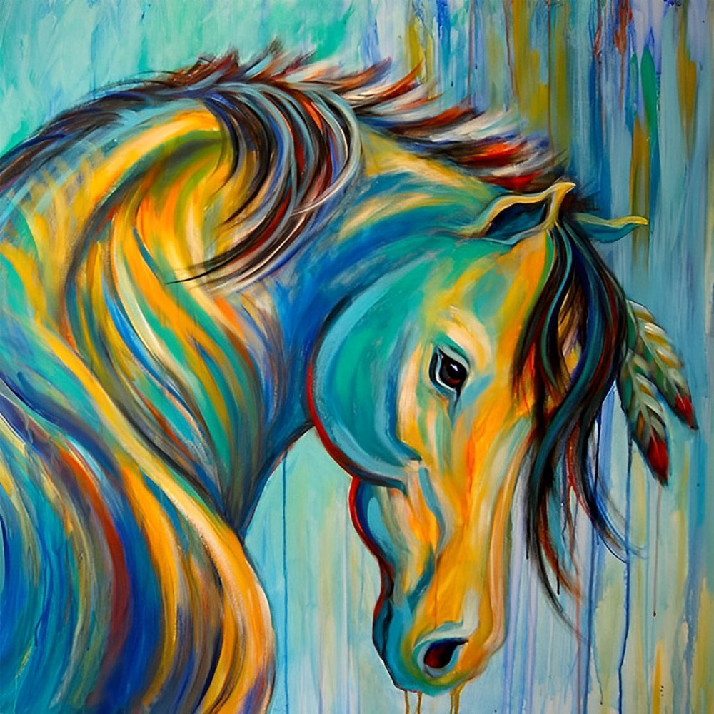 Colorful Horse and Feather Diamond Painting