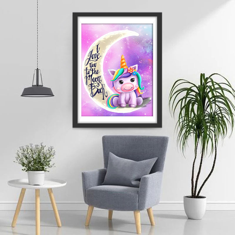 Little Unicorn on the Moon Cartoon Diamond Painting