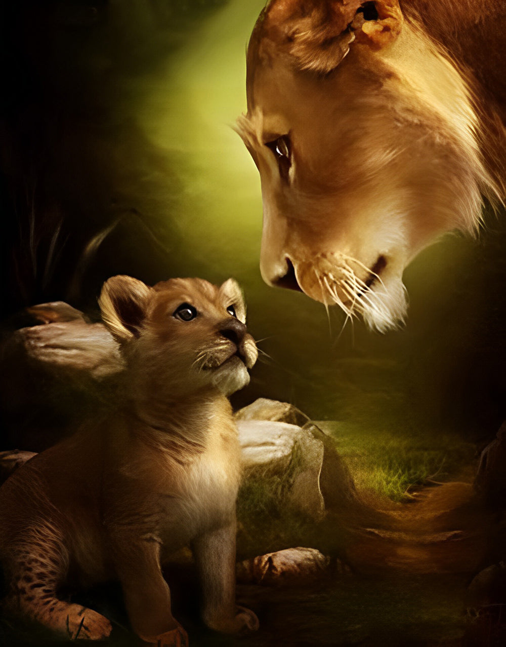 Mother Lion and Her Son Look at Each Other Diamond Painting
