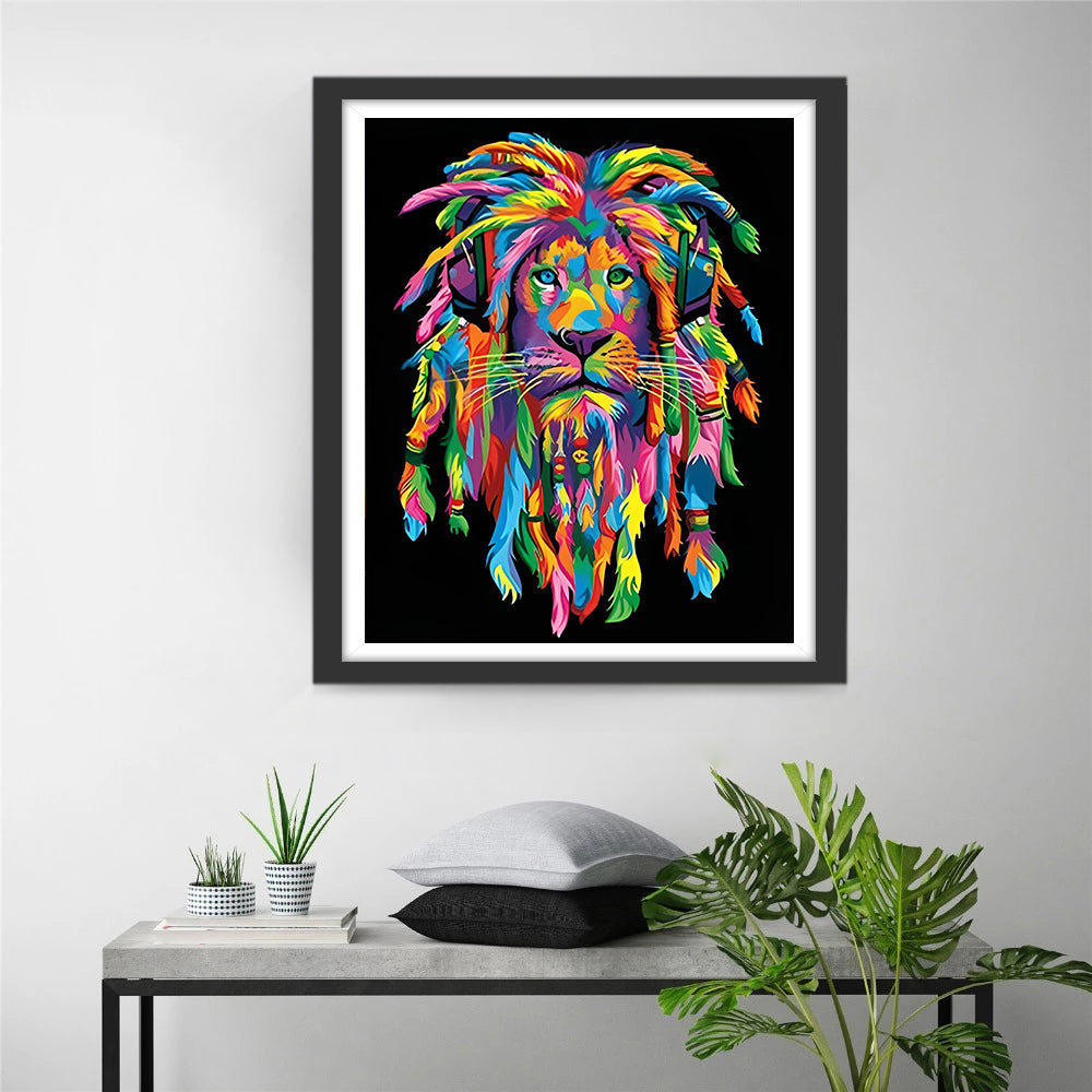 Multicolored Lion with Dreadlocks Diamond Painting