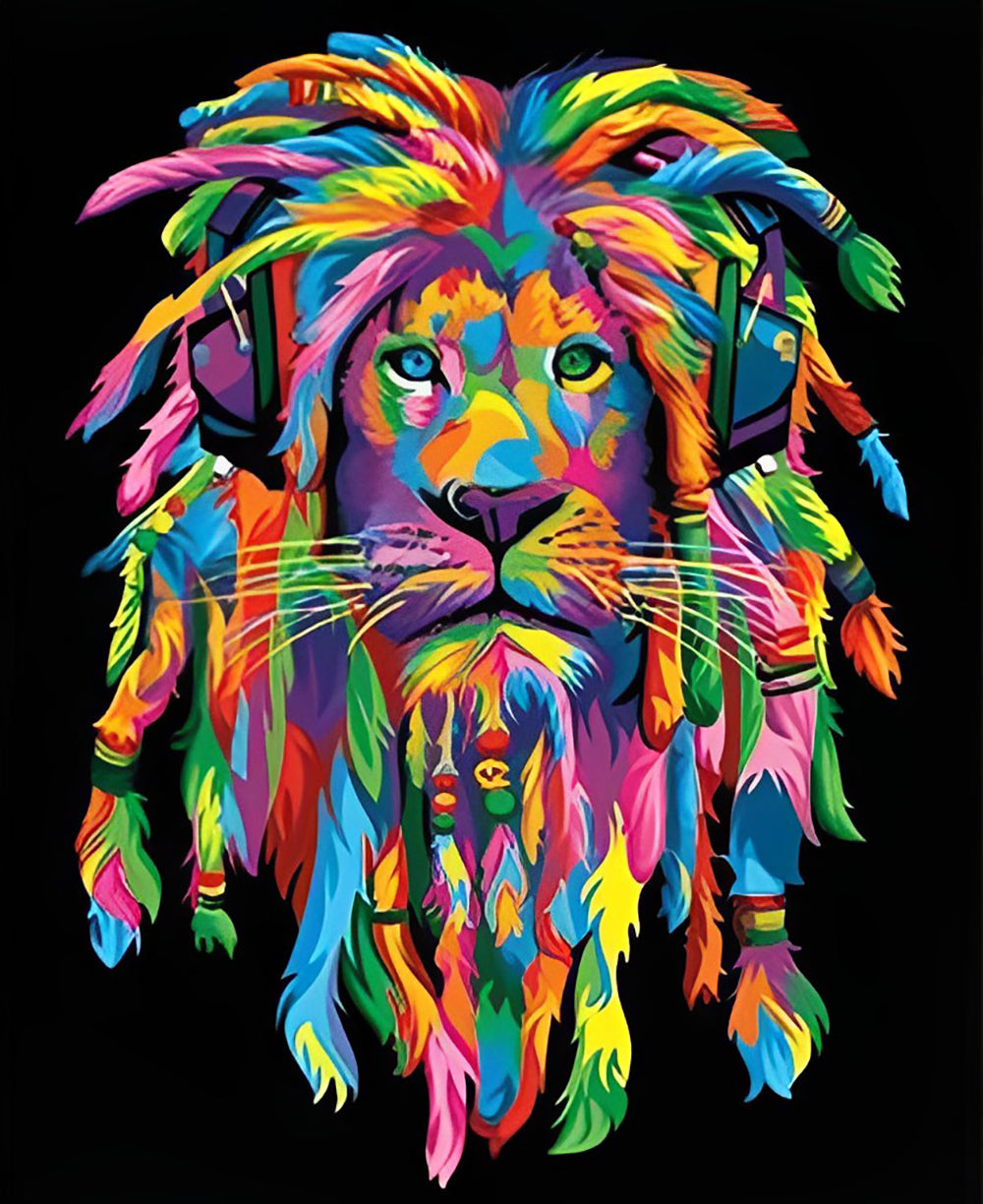 Multicolored Lion with Dreadlocks Diamond Painting