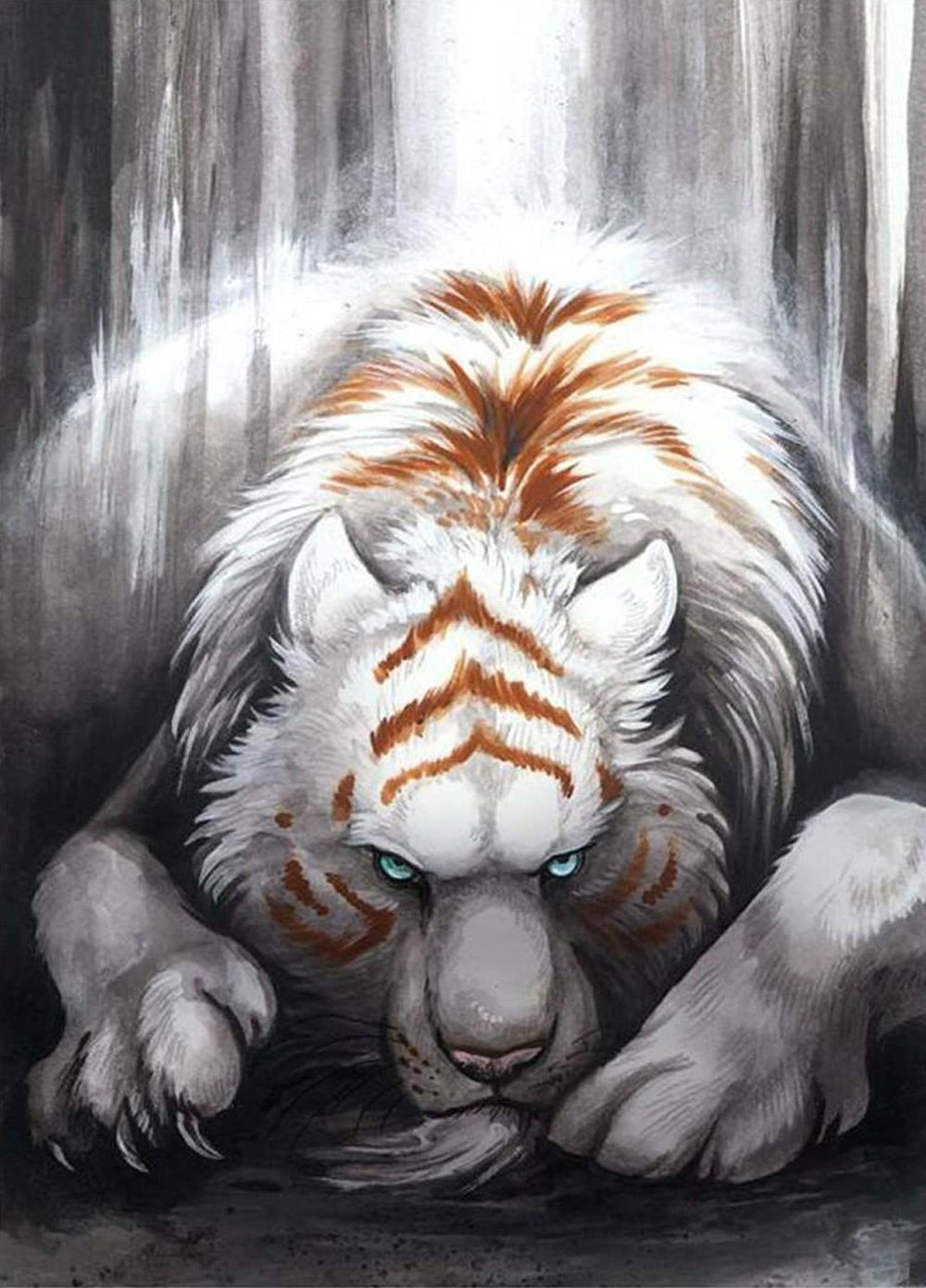 White Tiger with Orange Pattern Diamond Painting