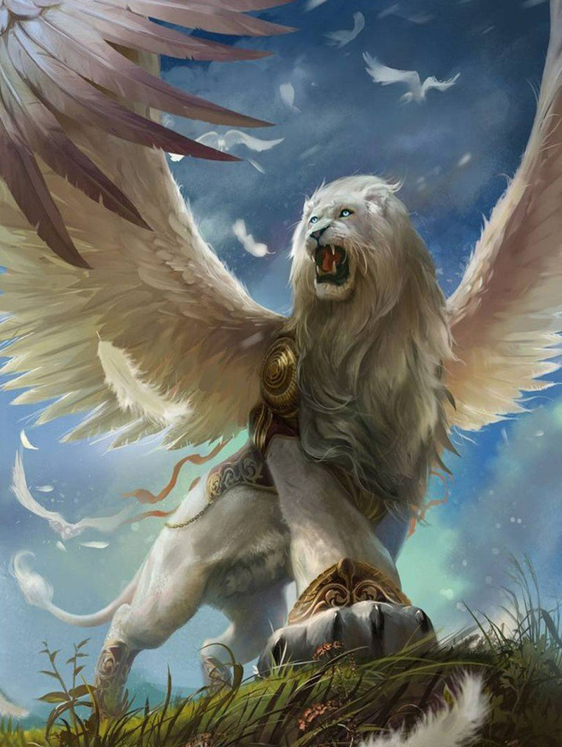 Roaring White Lion with Wings Diamond Painting