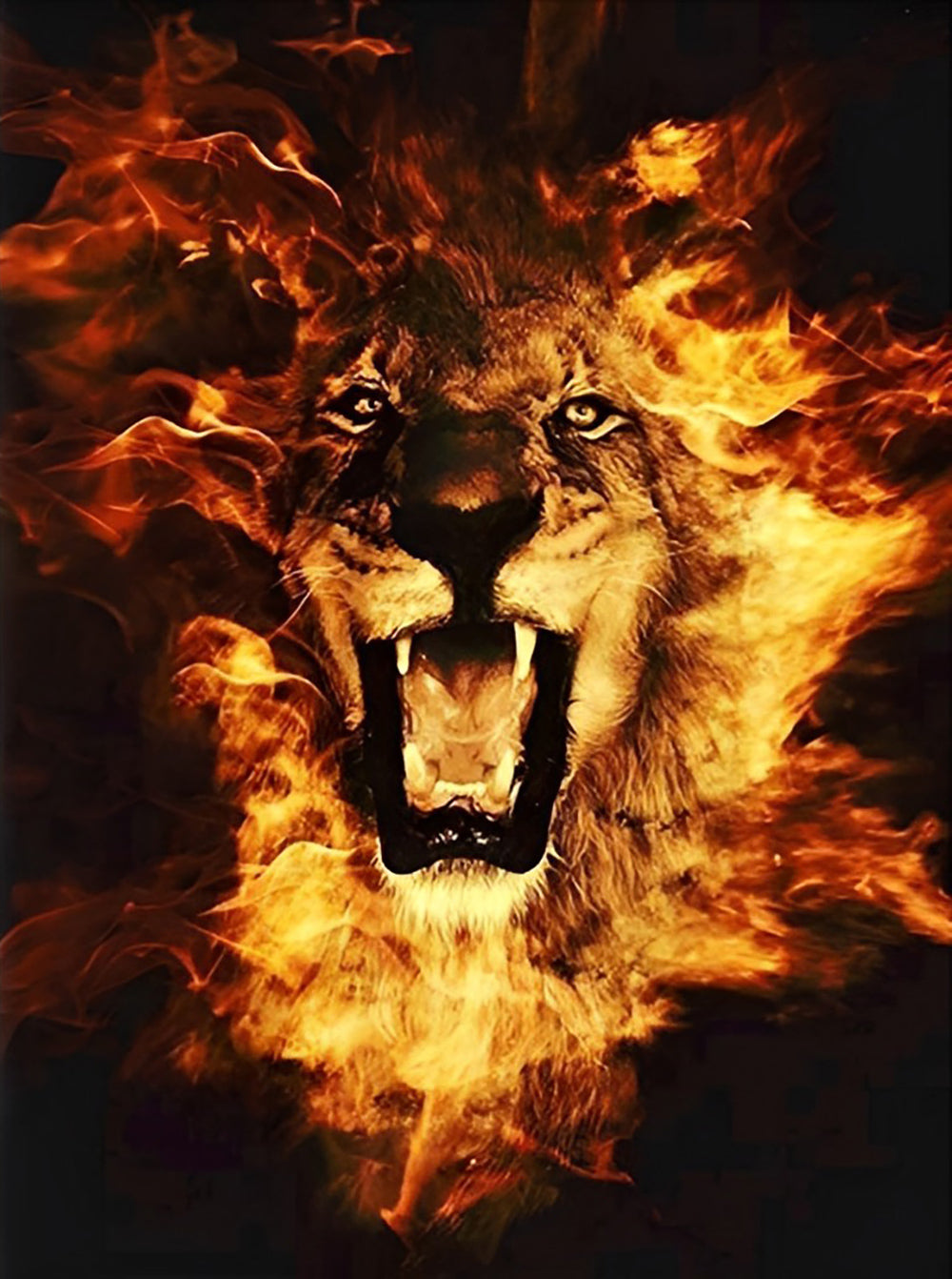 Roaring Lion of Flame Diamond Painting