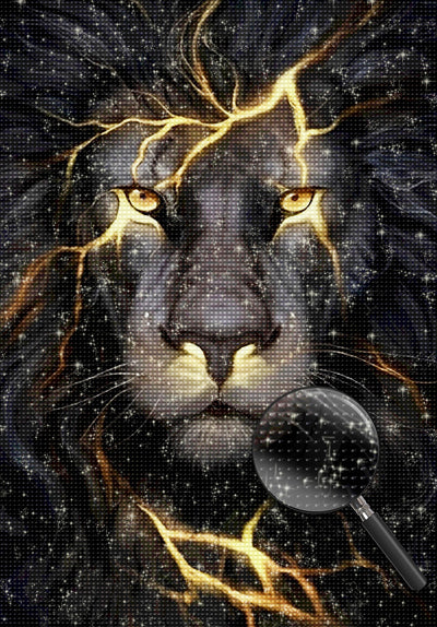 Beautiful Black Lion with Golden Patterns Diamond Painting