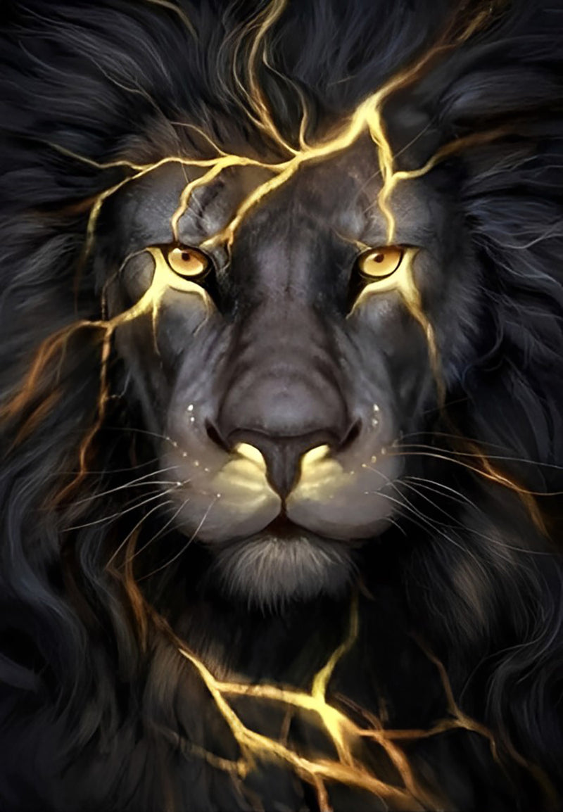 Beautiful Black Lion with Golden Patterns Diamond Painting