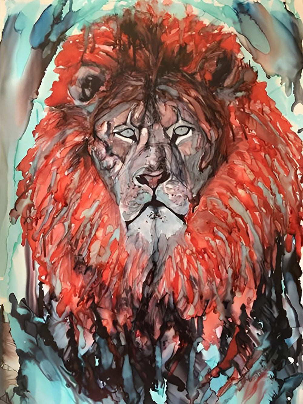 Lion with Red Mane Diamond Painting