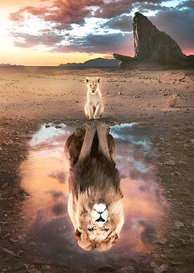 Lion Cub and Lion in the Reflection 5D DIY Diamond Painting Kits