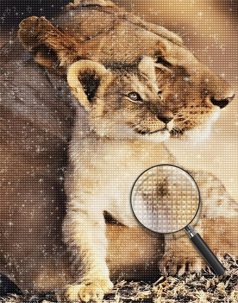 Lioness holding her lion cub Diamond Painting