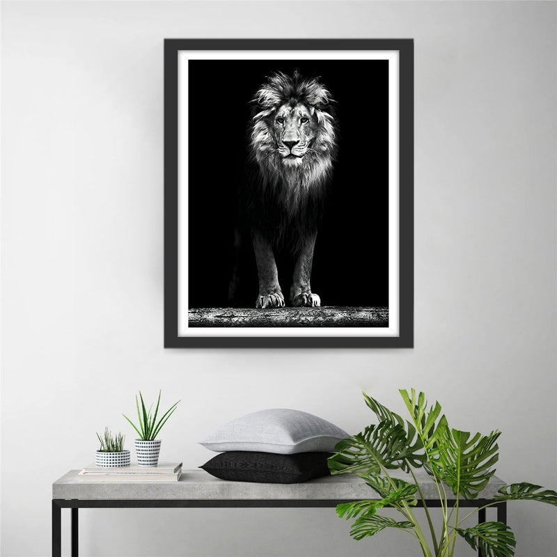 White and Black Lion Standing Diamond Painting