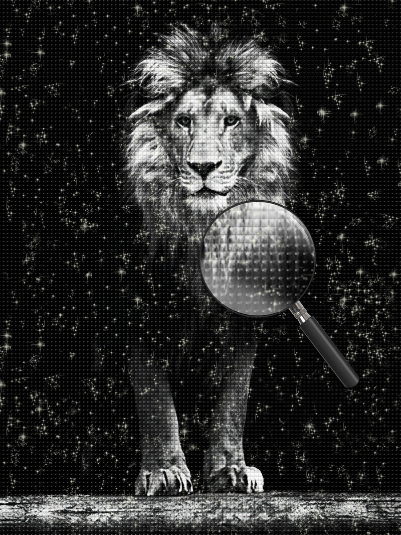 White and Black Lion Standing Diamond Painting