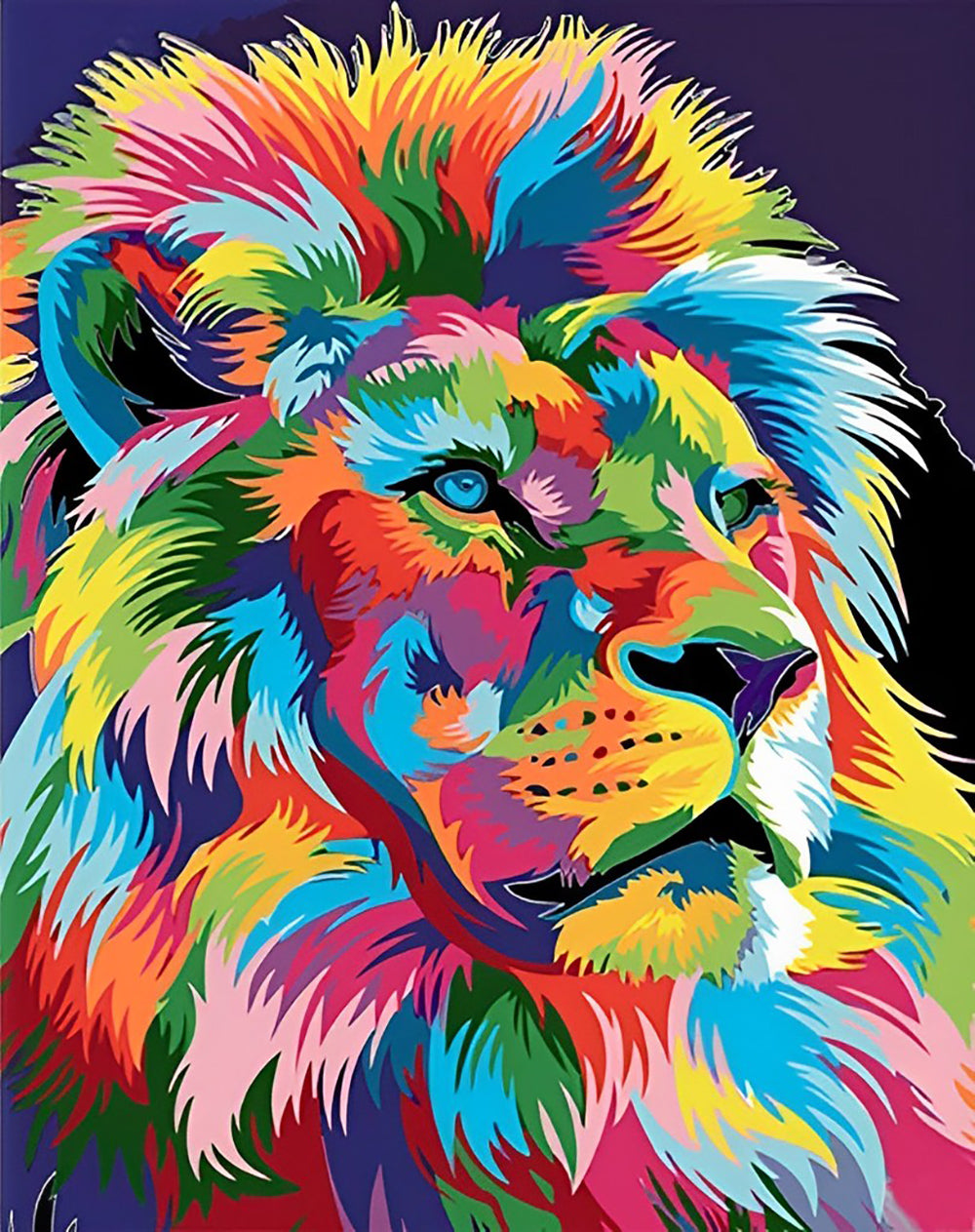 Multicolored Lion with Long Mane Diamond Painting
