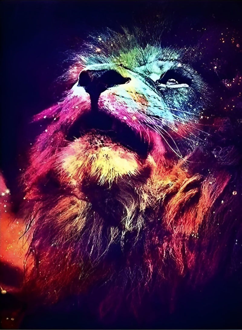 Multicolored Lion Looking Sky Diamond Painting