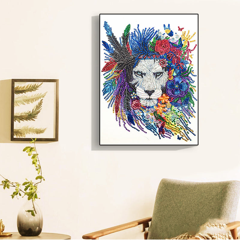 Le Lion à la Crinière Multicolore Special Shaped Drills Lion Diamond Painting