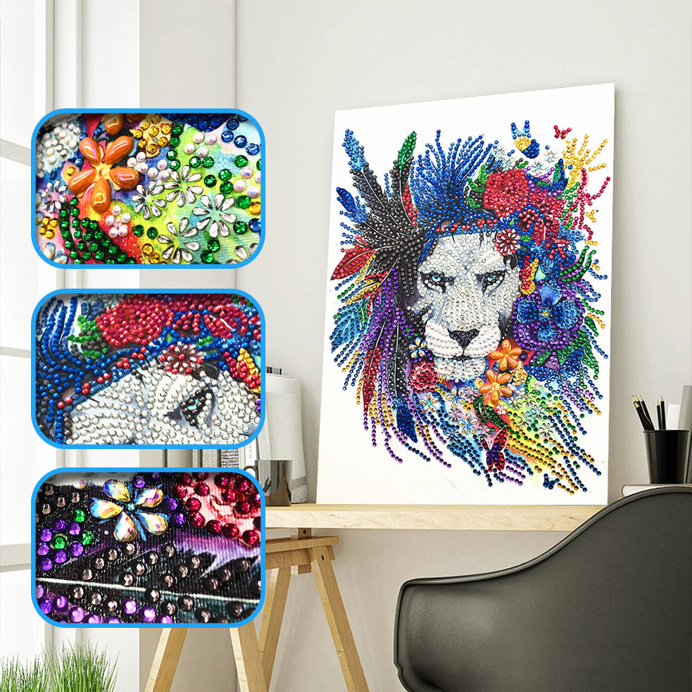 Lion with the Multicolored Mane Special Shaped Drills Lion Diamond Painting
