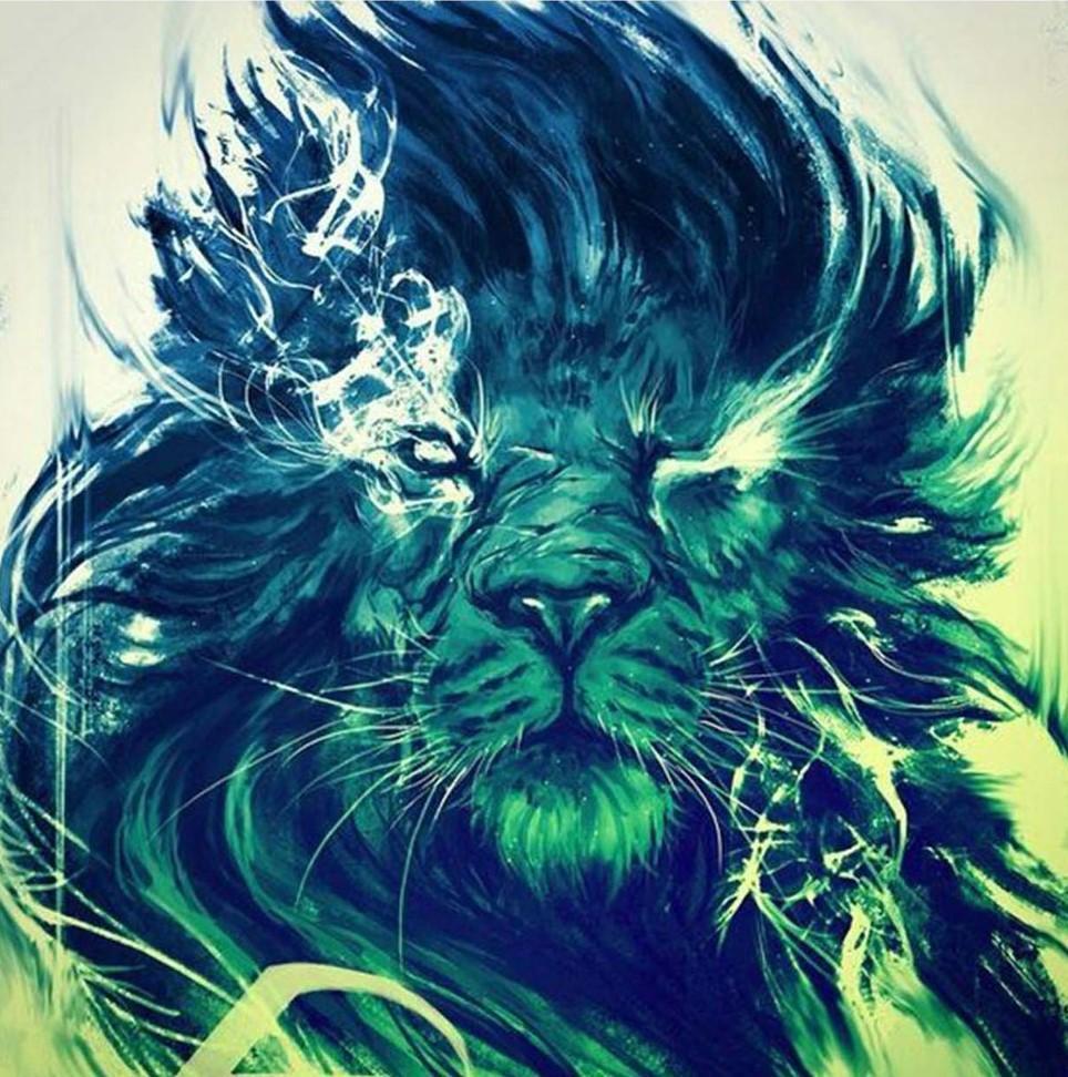 Blue, Green and Yellow Lion Diamond Painting