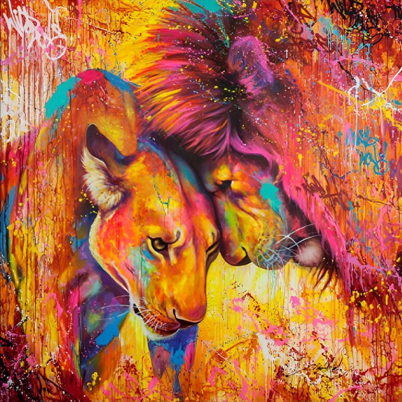 Lion Couple Oil Painting 5D DIY Diamond Painting Kits