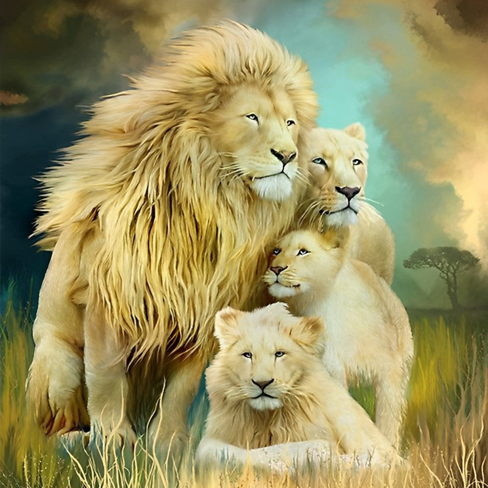 Lion Family on the Steppe Diamond Painting