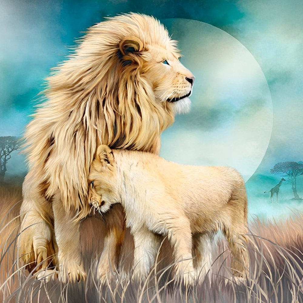 Leo and Lion Cub under the Clear Moon Diamond Painting