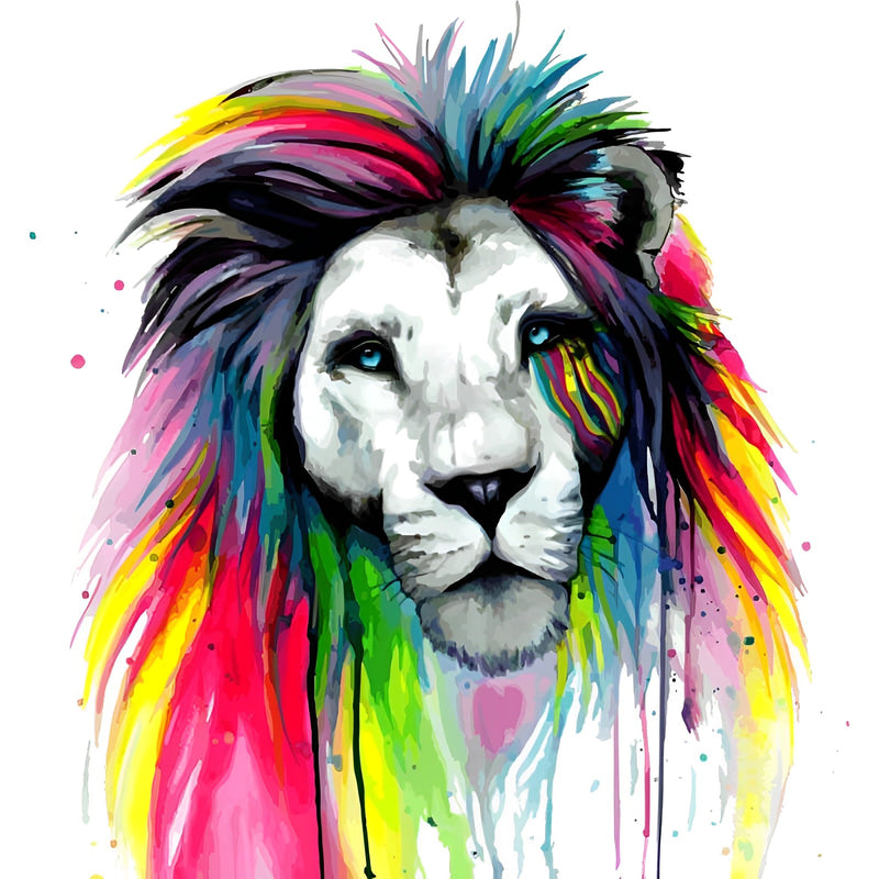 Black and White Lion with Multicolored Mane Diamond Painting