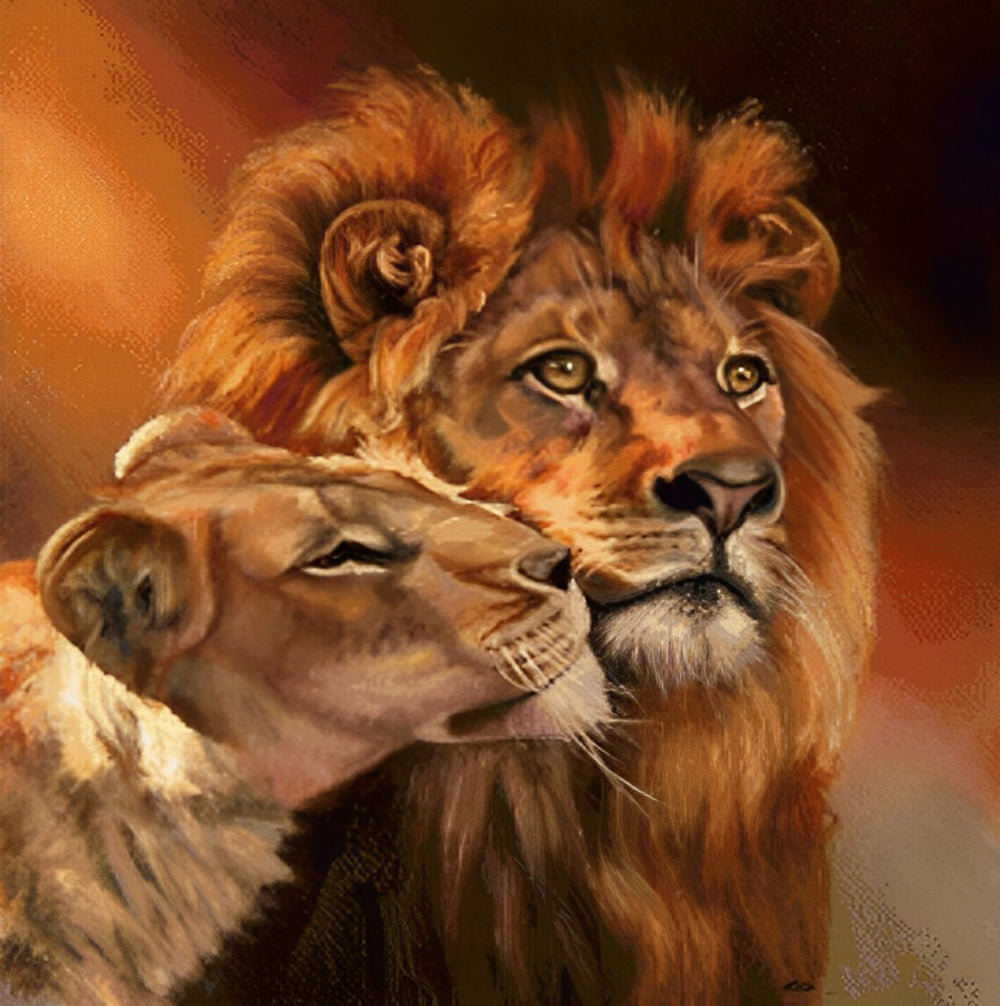 Lion Couple Kissing Diamond Painting
