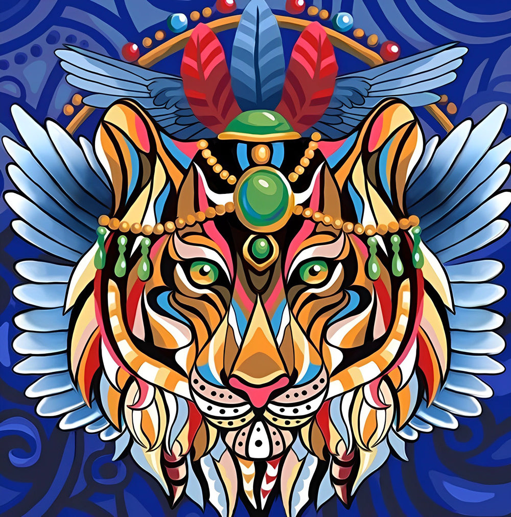 Tribal Lion with Gems Diamond Painting