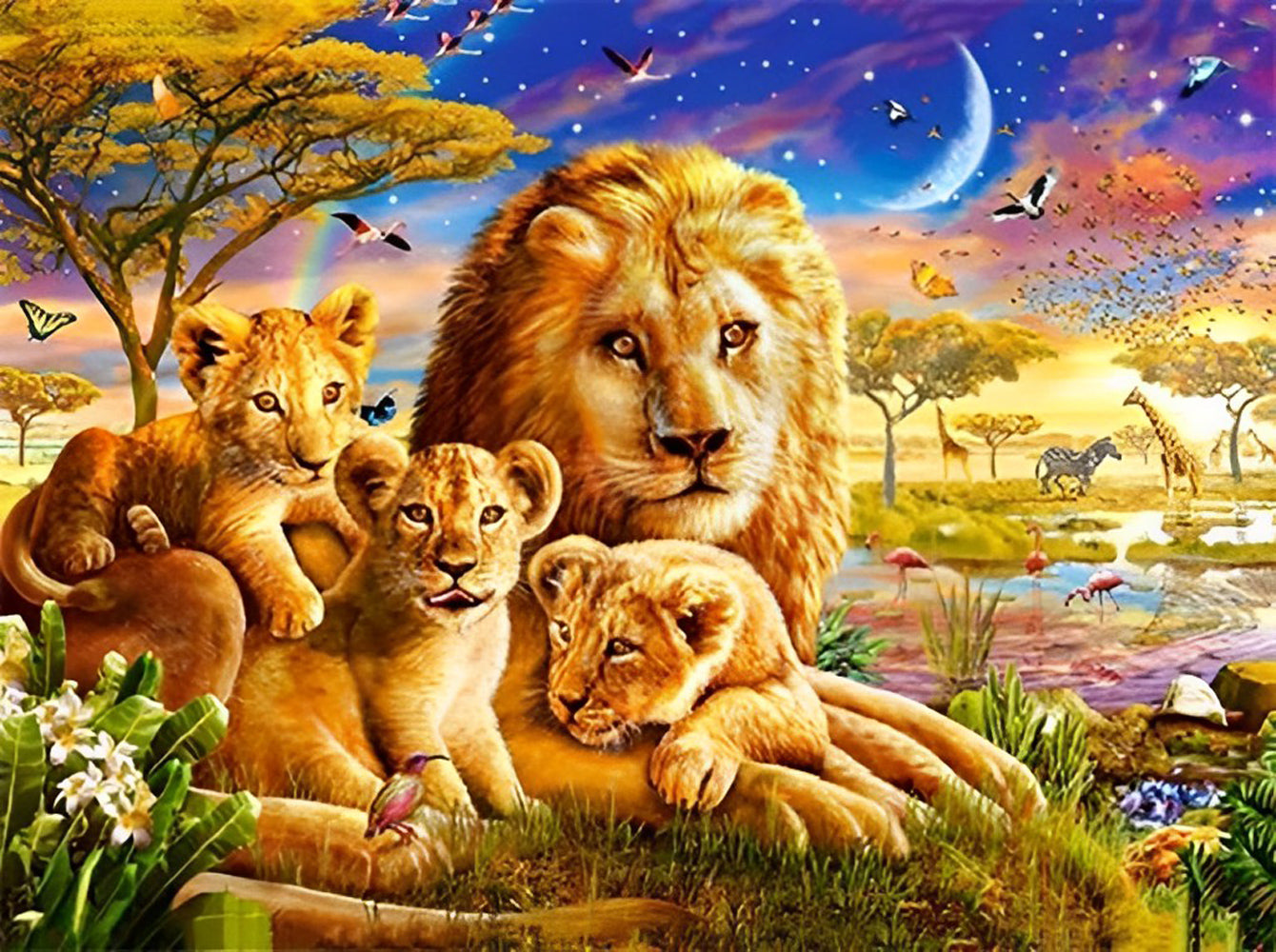 Family of Lion, Moon and Rainbow Diamond Painting
