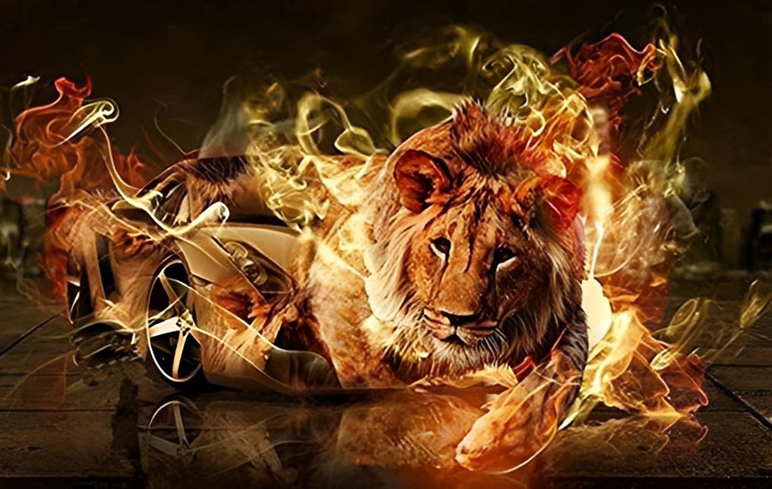 Lion, Flame and Sports Car Diamond Painting