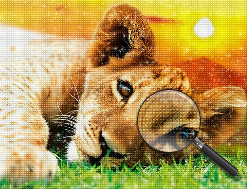 Lion Cub Lying on the Lawn 5D DIY Diamond Painting Kits