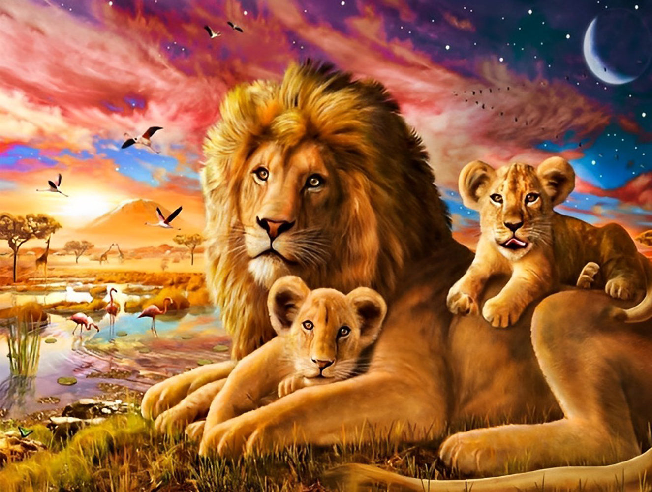 Lion Family on the Lawn Diamond Painting