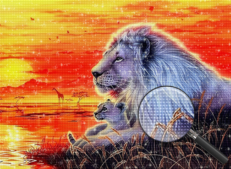 Lion and His Lion Cub with Red Light 5D DIY Diamond Painting Kits