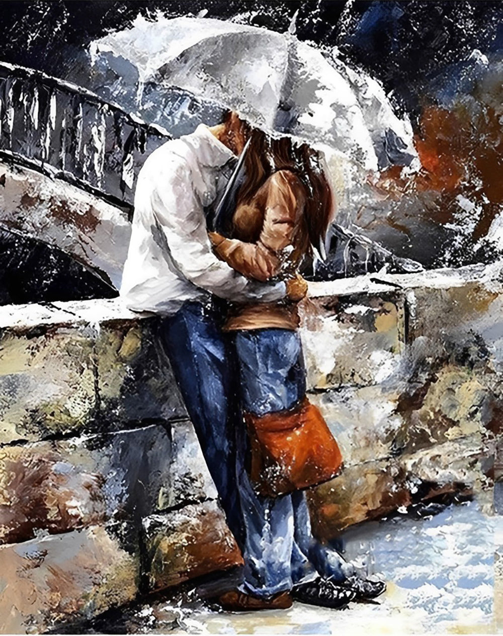 Couple with Gray Umbrella Diamond Painting