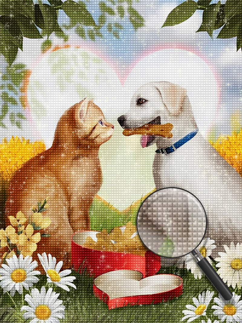 Puppy and Kitten Looking at Each Other Diamond Painting