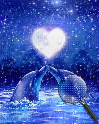 Couple of Dolphins and the Moon in the Shape of a Heart Diamond Painting