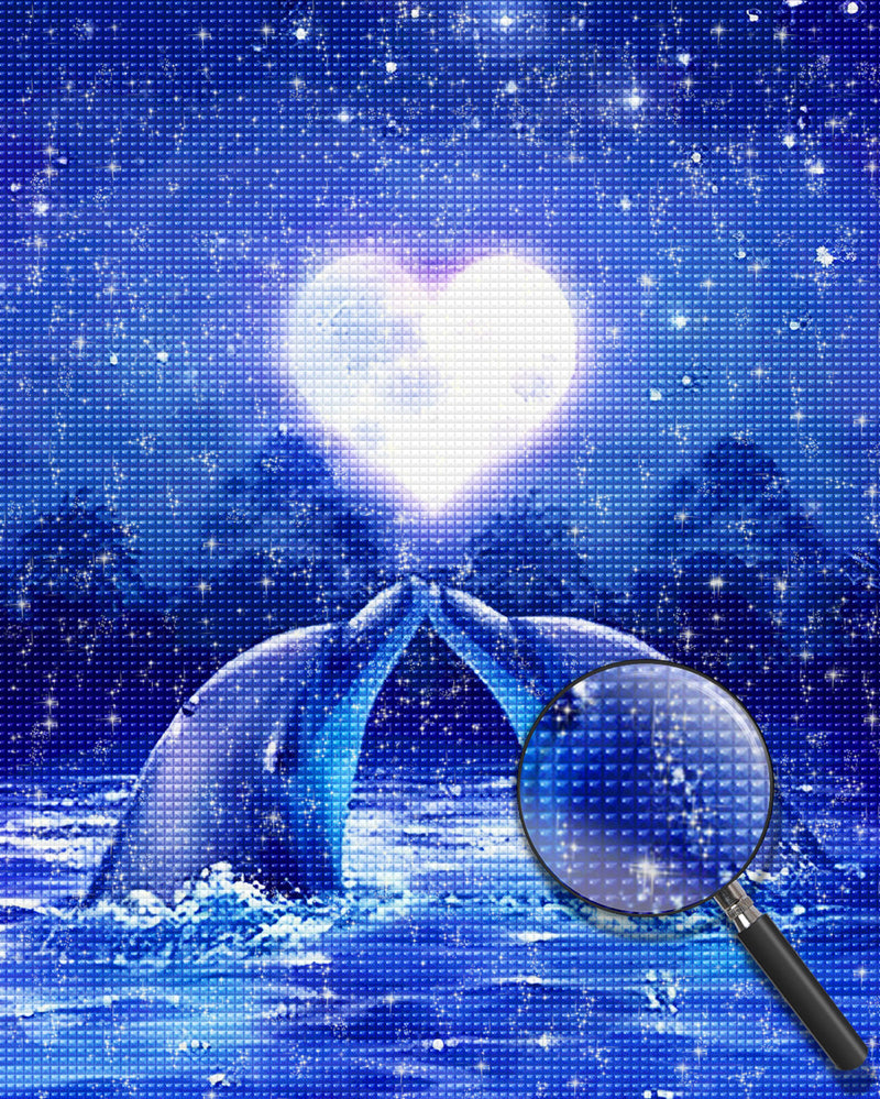 Couple of Dolphins and the Moon in the Shape of a Heart 5D DIY Diamond Painting Kits