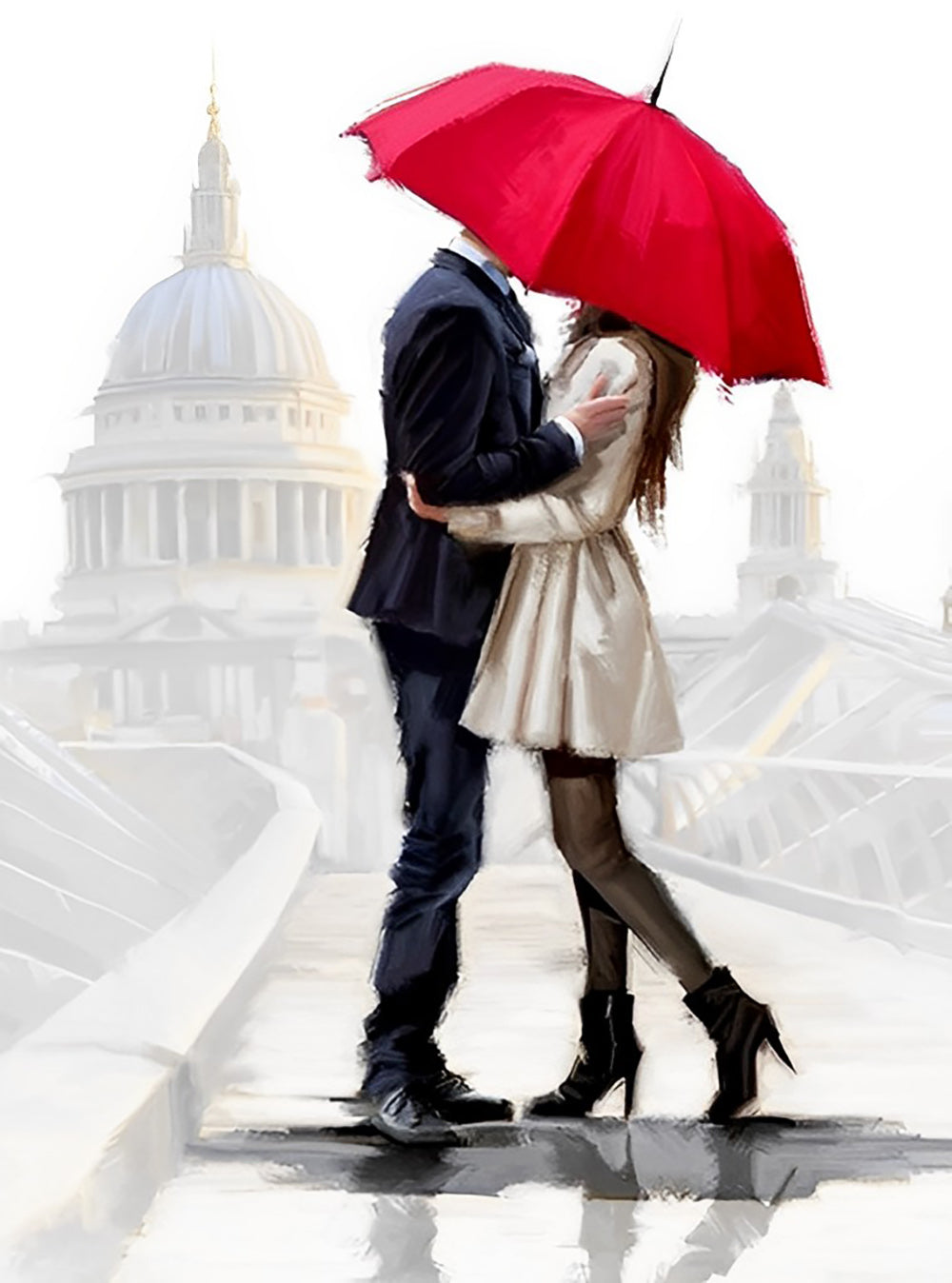 Couple with a Red Umbrella Diamond Painting