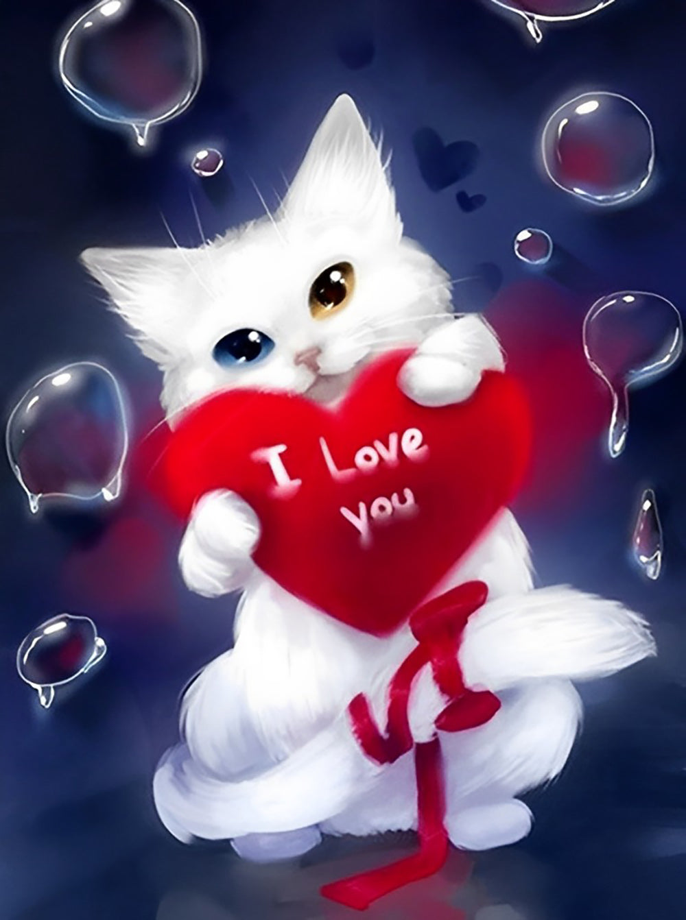 Heart and White Cat Diamond Painting