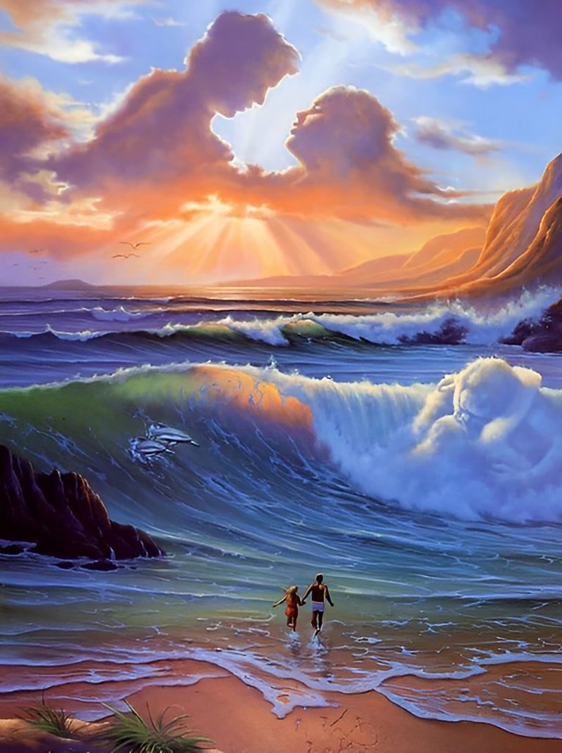 Couple on Beach and Couple of Clouds Diamond Painting