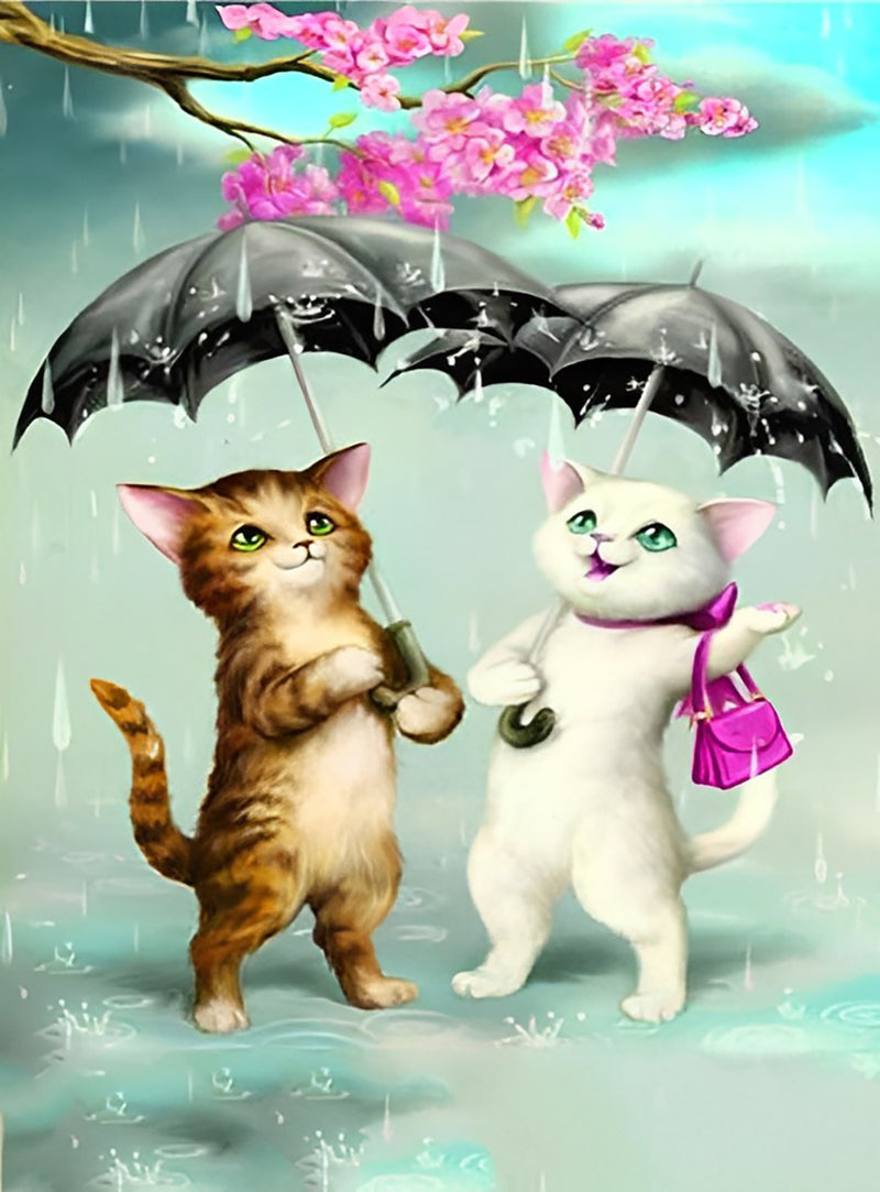 Cartoon Cats in the Rain 5D DIY Diamond Painting Kits