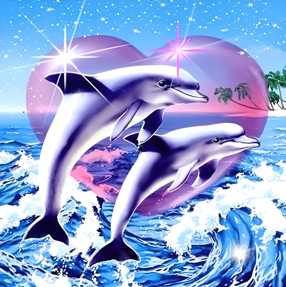 Couple of Dolphins and Heart Diamond Painting